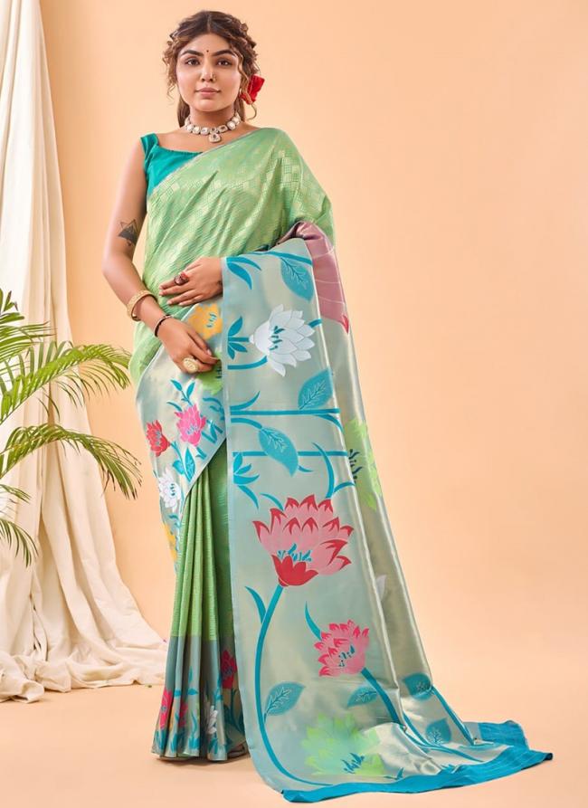 Paithani Silk Pista Green Festival Wear Weaving Saree